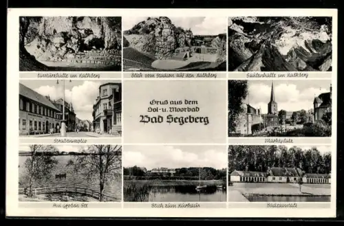 AK Bad Segeberg, Kalkberghöhle, Marktplatz, Badeanstalt