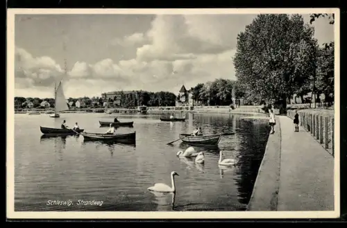 AK Schleswig, Strandweg, Boote, Schwäne