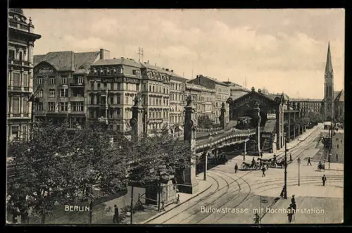 AK Berlin-Schöneberg, Bülowstrasse mit Hochbahnstation, Pferdewagen