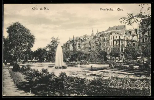 AK Köln-Neustadt, Deutscher Ring mit Park und Springbrunnen