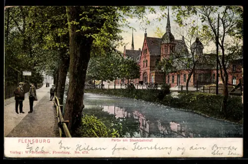 AK Flensburg, Strassenpartie am Staatsbahnhof