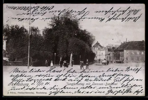 AK Rendsburg, Jungfernstieg mit Lornsen-Denkmal