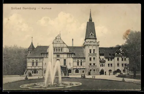 AK Bad Bernburg, Kurhaus mit Fontäne
