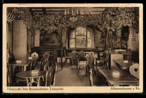 AK Assmannshausen a. Rh., Innenansicht vom Gasthaus Alte Bauernschänke