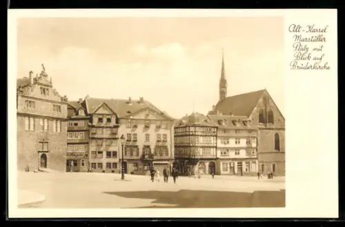 AK Kassel, Marställer Platz mit Blick auf die Brüderkirche