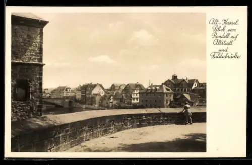 AK Kassel, Blick vom Rondell auf Altstadt und Fuldabrücke