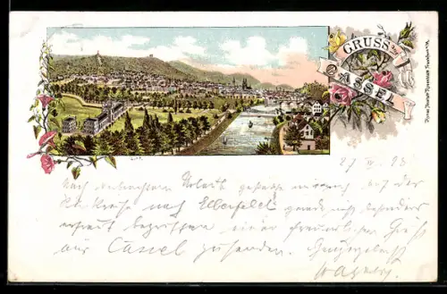 Lithographie Kassel, Totalansicht aus der Vogelschau
