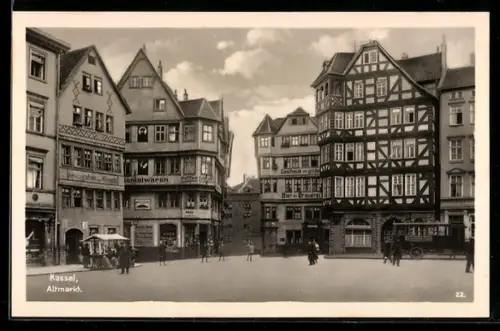 AK Kassel, Altmarkt mit Restauration zum Altmarkt und Geschäften