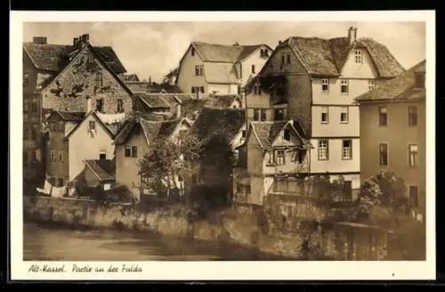 AK Kassel, Alte Häuser an der Fulda