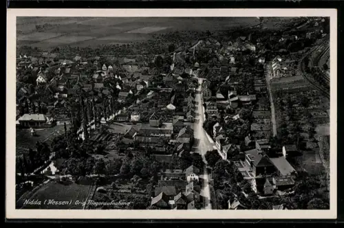 AK Nidda /Hessen, Strassenpartie, Fliegeraufnahme