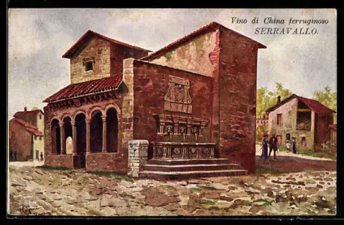 Künstler-AK Roma, Esposizione 1911, Assisi, Fontana Marcel, Serravallo, Vino di China ferruginoso