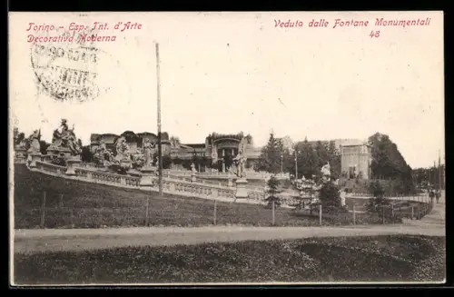 AK Torino, Esposizione Internazionale d`Arte Decorativa Moderna, Veduta dalle Fontane Monumentali