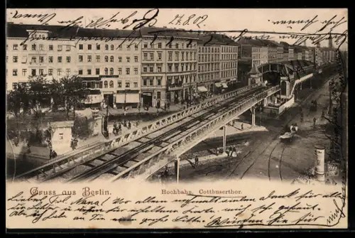 AK Berlin-Kreuzberg, Blick auf die Hochbahn am Kottbusser Tor