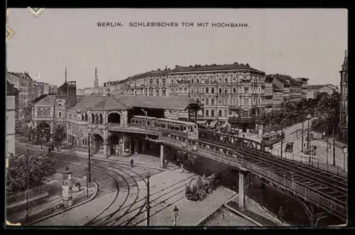 AK Berlin-Kreuzberg, Schlesisches Tor, Hochbahnhof, Strassenbahn
