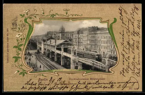 Lithographie Berlin-Schöneberg, U-Bahnstation Bülowstrasse, Blumen, Passepartout