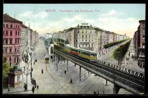 AK Berlin-Kreuzberg, Hochbahn mit Cottbusser Tor