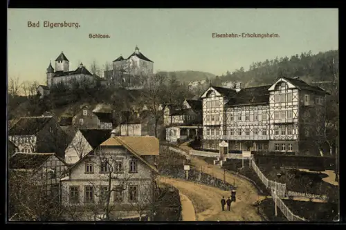 AK Bad Elgersburg, Teilansicht mit Schloss und Eisenbahn-Erholungsheim