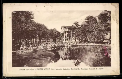 AK Berlin-Neukölln, Gaststätte Neue Welt Arnold Scholz