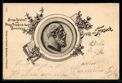 AK Friesack, Bronze-Reliefbild vom Prinz Friedrich Karl-Denkstein