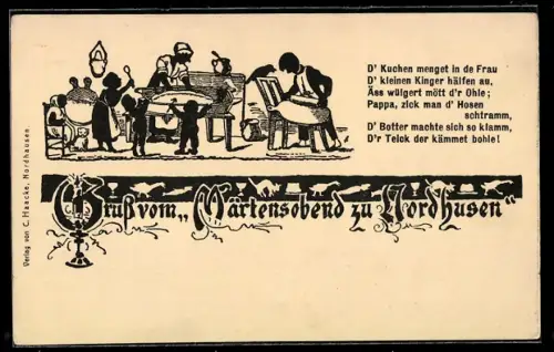 Künstler-AK Nordhusen, Märtensabend, D` Kuchen menget in de Frau..., Volksfest