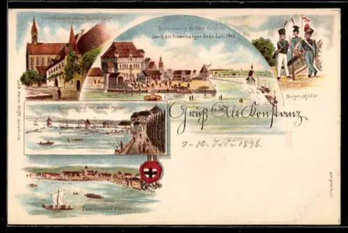Lithographie Konstanz, Beschiessung der Stadt durch die Voralberger 1809, Dominikaner-Kloster