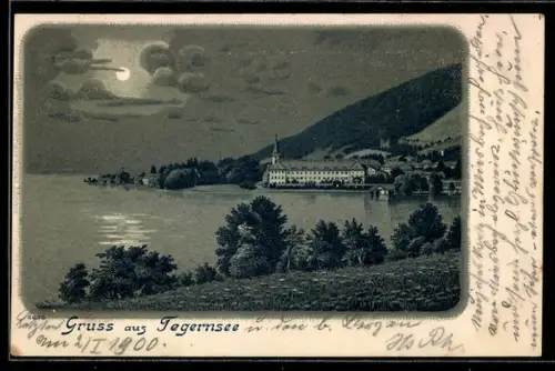 Lithographie Tegernsee, Uferpartie