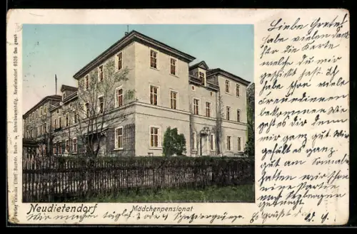 Goldfenster-AK Neudietendorf, Mädchenpensionat mit leuchtenden Fenstern
