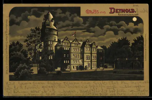 Lithographie Detmold, Ansicht vom Residenzschloss