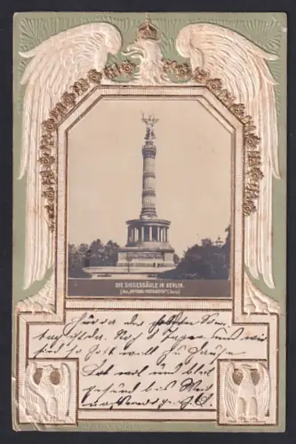 AK Berlin-Tiergarten, Blick auf die Siegessäule, Rahmen mit Reichsadler