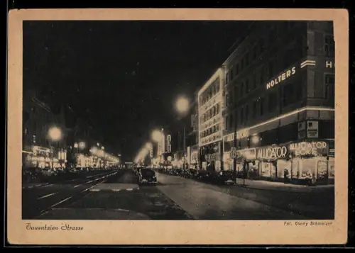 AK Berlin-Charlottenburg, Tauentzienstrasse bei Nacht, Geschäftshaus Nolters, Allicator