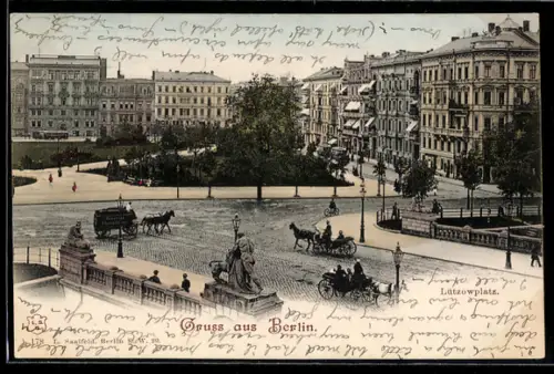 AK Berlin-Tiergarten, Lützowplatz, Strassenszene, Pferdekutschen, Wohnhäuser