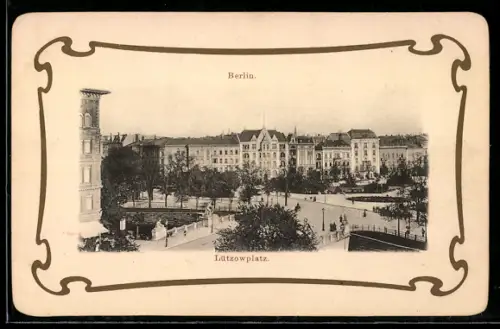 AK Berlin-Tiergarten, Lützowplatz aus der Vogelschau, Ornament-Rahmen
