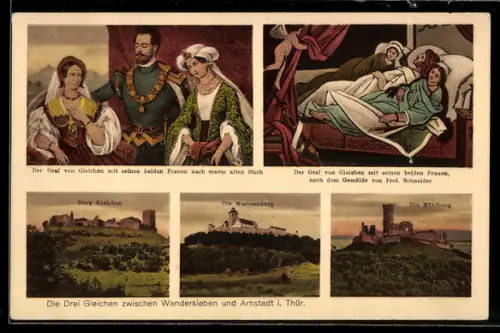 AK Haarhausen i. Thür., Die Drei Gleichen, Burg Gleichen, Die Wachsenburg, Die Mühlburg