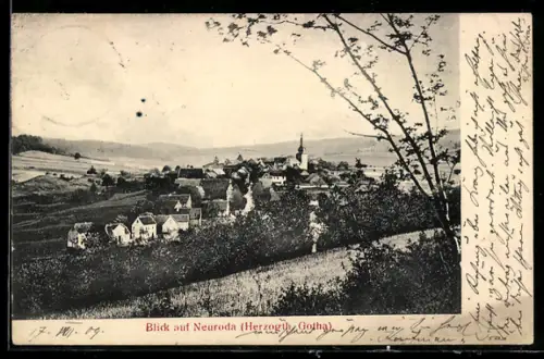 AK Neuroda /Herzogth. Gotha, Blick auf den Ort