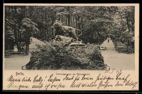 AK Berlin, Löwengruppe im Tiergarten