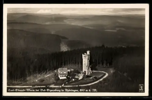 AK Bad Elgersburg, Carl-Eduard-Warte aus der Vogelschau