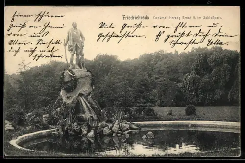 AK Friedrichroda i. Thür., Denkmal Herzog Ernst II. im Schlosspark