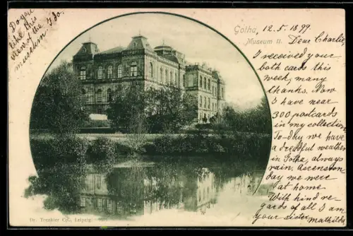 AK Gotha, Uferpartie mit Museum