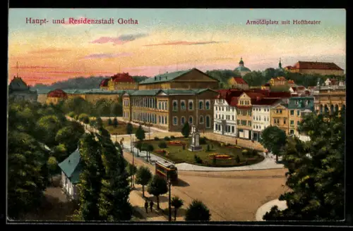 AK Gotha, Arnoldiplatz mit Hoftheater