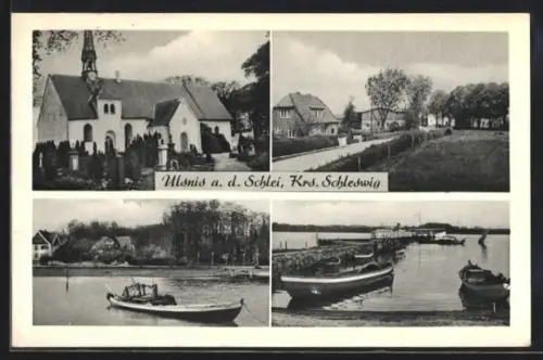 AK Ulsnis a. d. Schlei, Kirche, Strassenpartie, Uferpartie