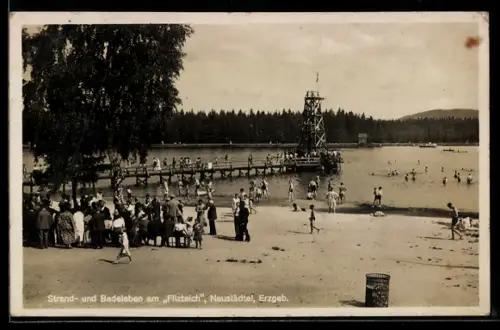 AK Neustädtel /Erzgeb., Strand- und Badeleben am Filzteich
