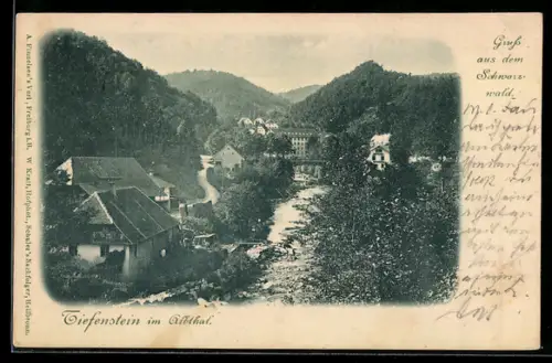AK Tiefenstein im Albtal, Ortsansicht mit Fluss und umliegenden Häusern