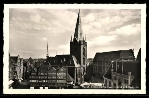 AK Kiel, Markt, persianische Häuser, Nikolaikirche
