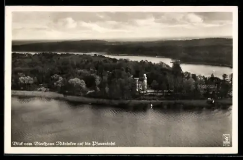 AK Berlin-Wannsee, Blick vom Blockhaus Nikolskoe auf die Pfaueninsel