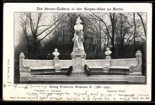 AK Berlin-Tiergarten, Siegesallee, Ahnen-Galerie, König Friedrich Wilhelm II., Freiherr v. Carmer, Immanuel Kant
