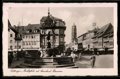 AK Göttingen, Marktplatz mit Gänseliesel-Brunnen