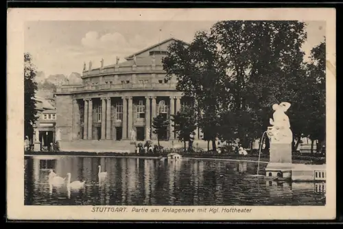 AK Stuttgart, Partie am Anlagensee mit Kgl. Hoftheater