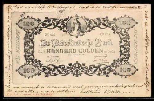 AK Niederländischer Geldschein im Wert von 100 Gulden