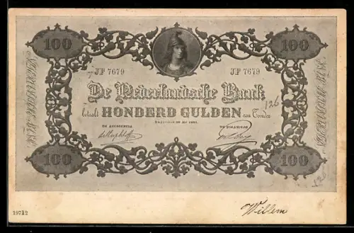 AK Niederlande, Geldschein über einhundert Gulden