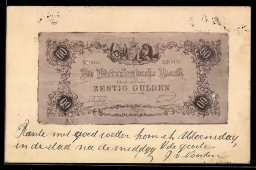 AK Niederlande, Geldschein über sechzig Gulden